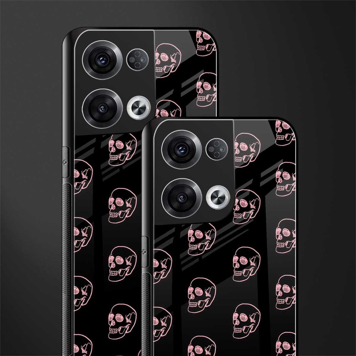 pink skull pattern back phone cover | glass case for oppo reno 8 pro