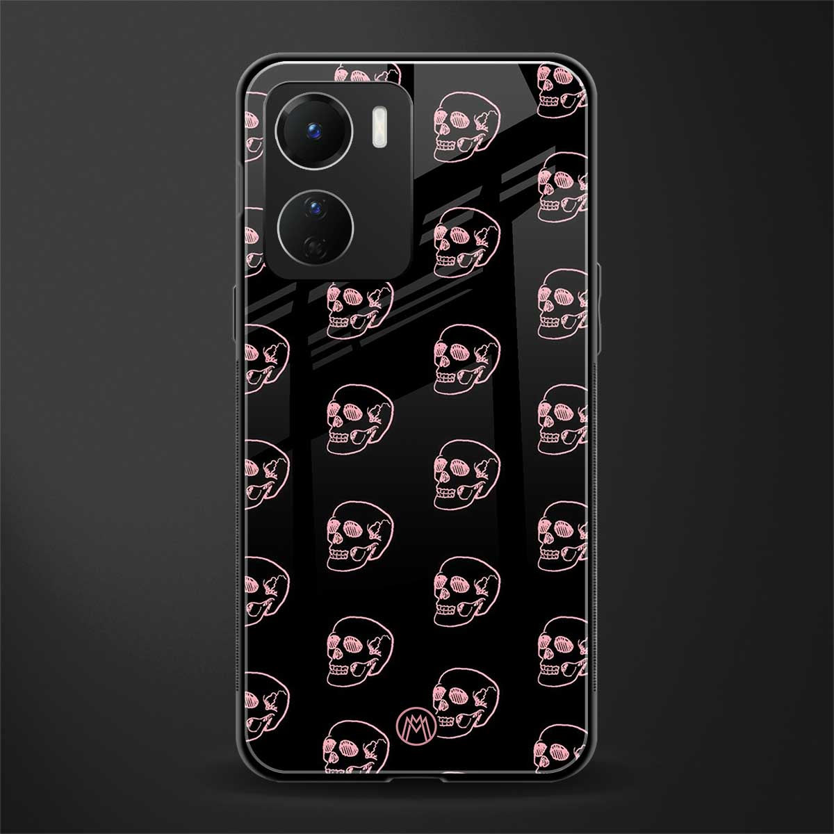 pink skull pattern back phone cover | glass case for vivo y16