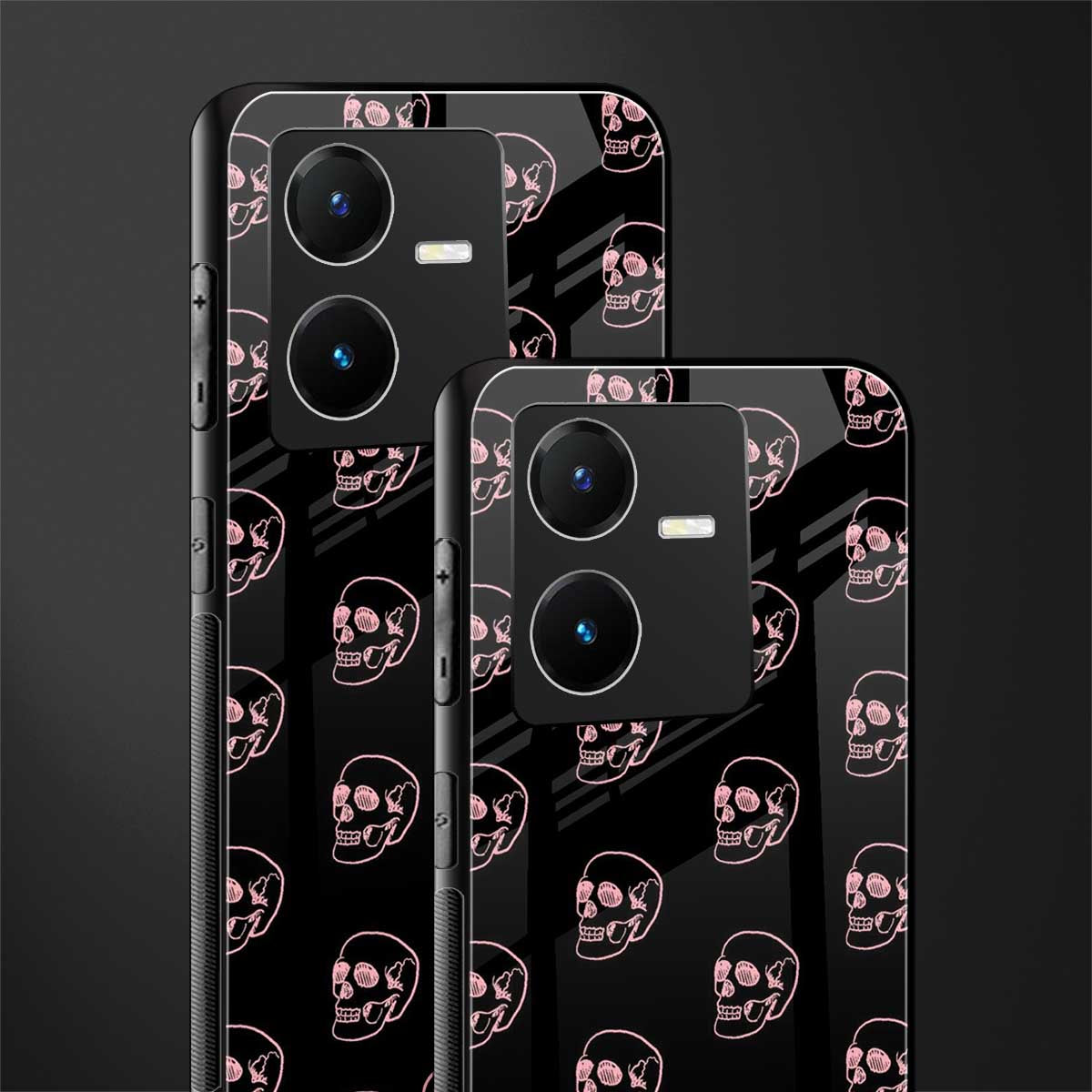 pink skull pattern back phone cover | glass case for vivo y22