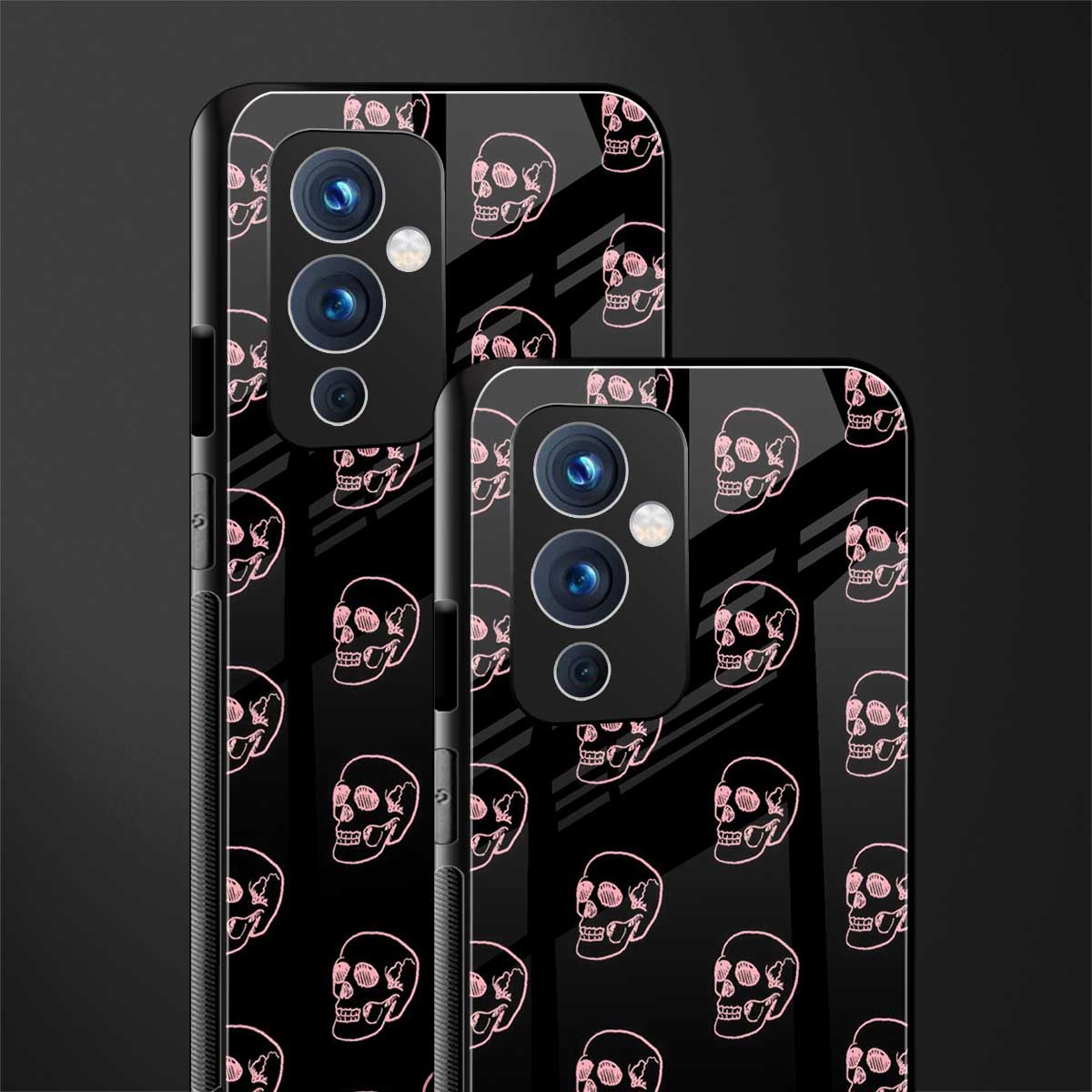 pink skull pattern back phone cover | glass case for oneplus 9