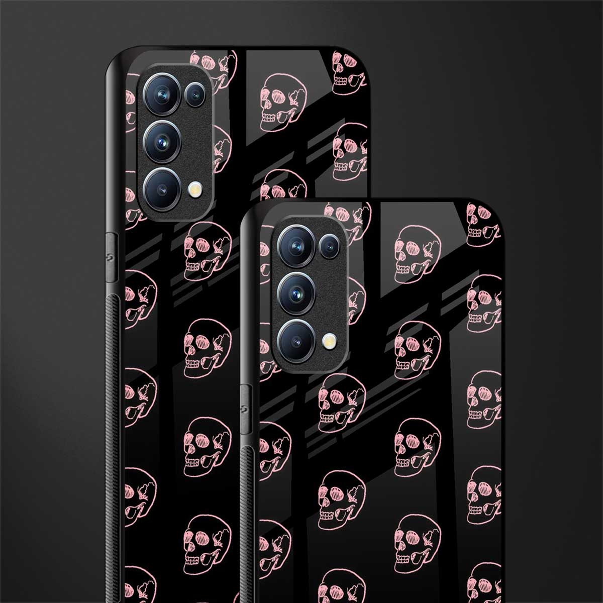 pink skull pattern back phone cover | glass case for oppo reno 5