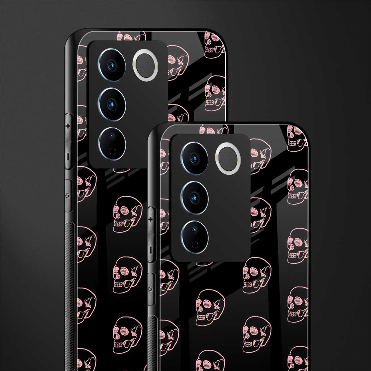 pink skull pattern back phone cover | glass case for vivo v27 pro 5g