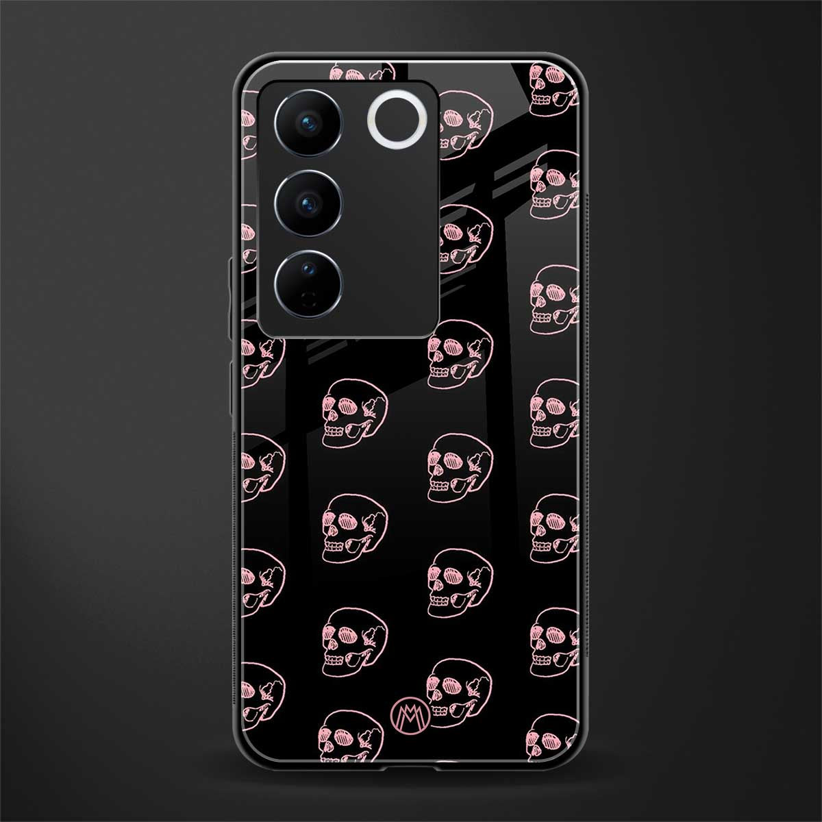 pink skull pattern back phone cover | glass case for vivo v27 pro 5g