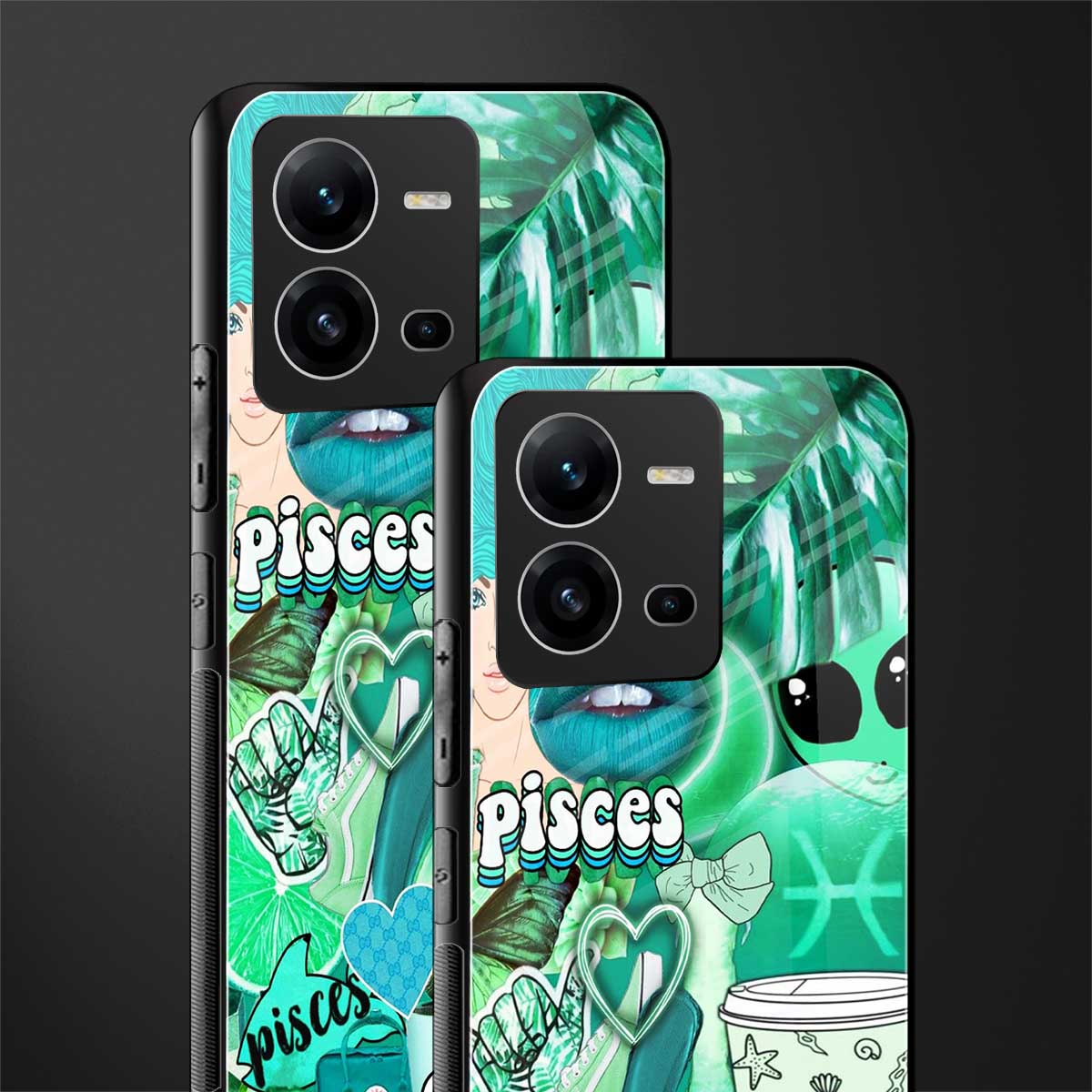 pisces aesthetic collage back phone cover | glass case for vivo v25-5g