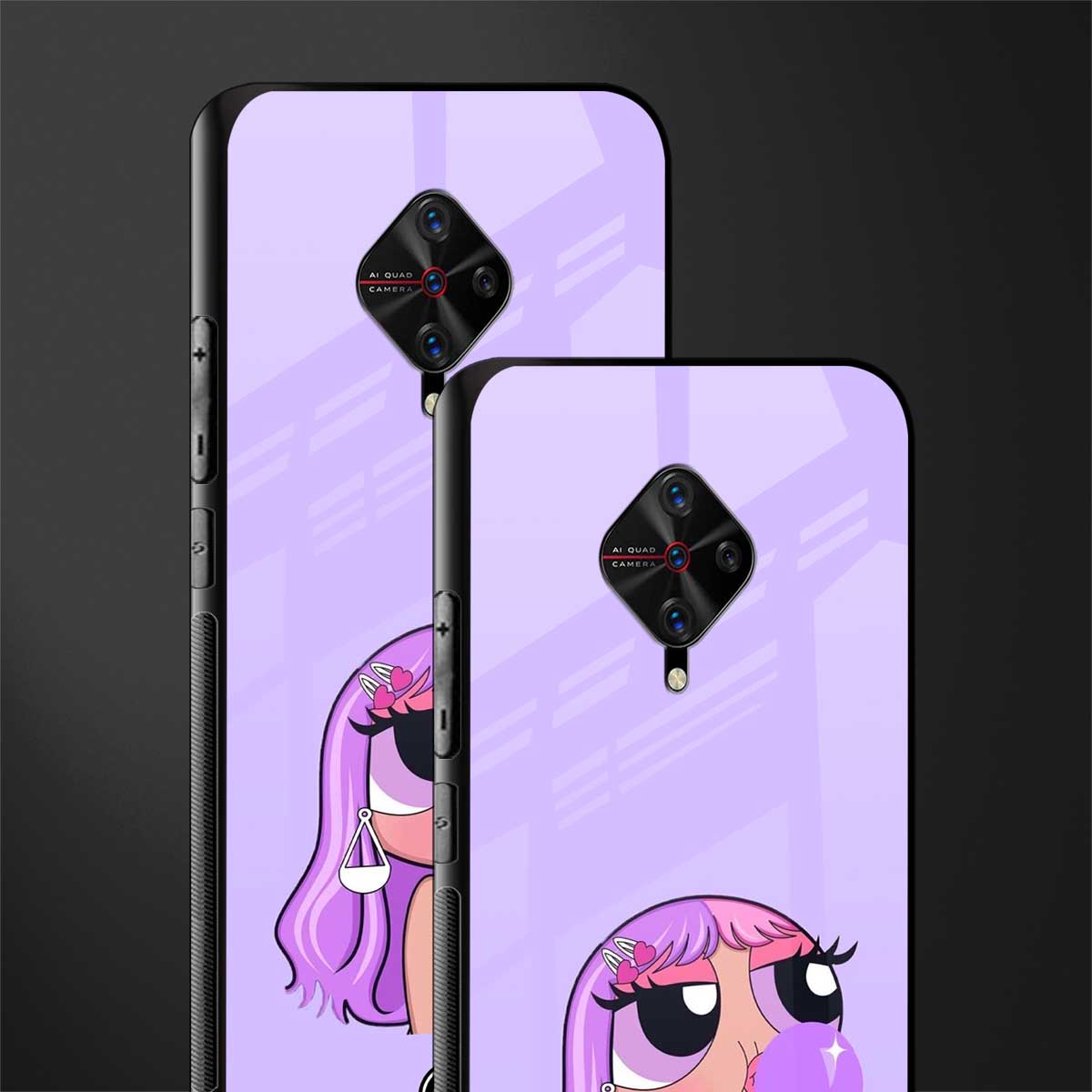 purple chic powerpuff girls glass case for vivo s1 pro image-2