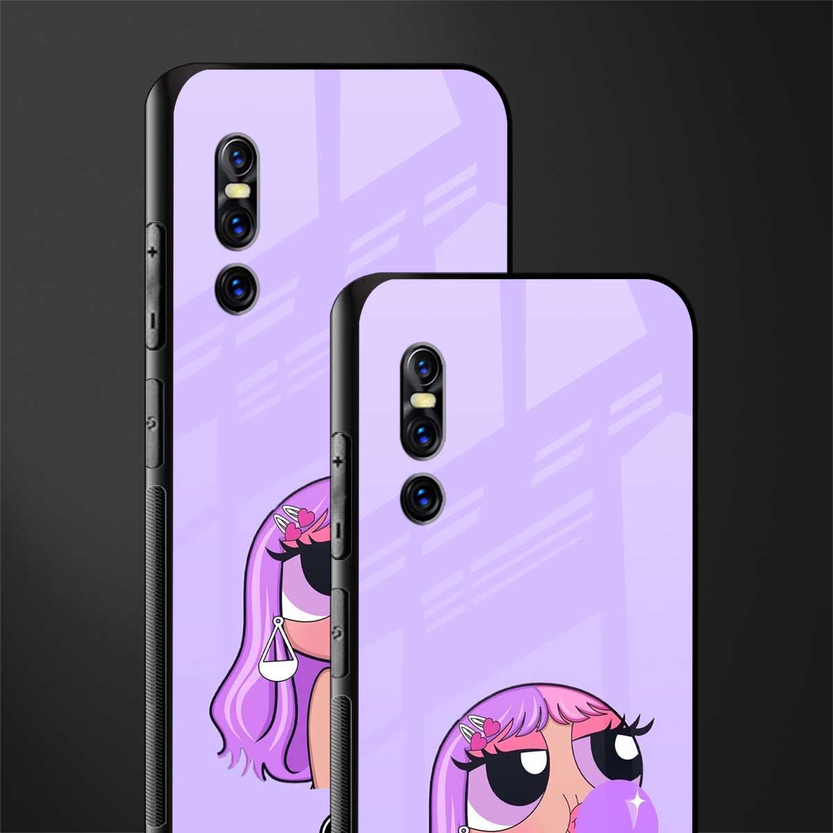purple chic powerpuff girls glass case for vivo v15 pro image-2