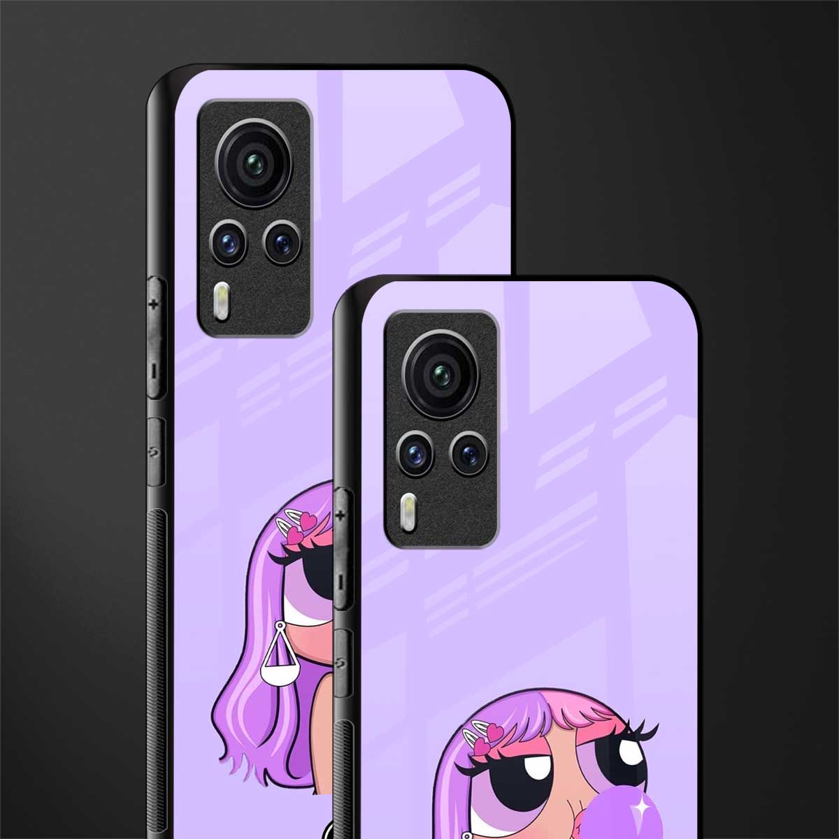 purple chic powerpuff girls glass case for vivo x60 pro image-2