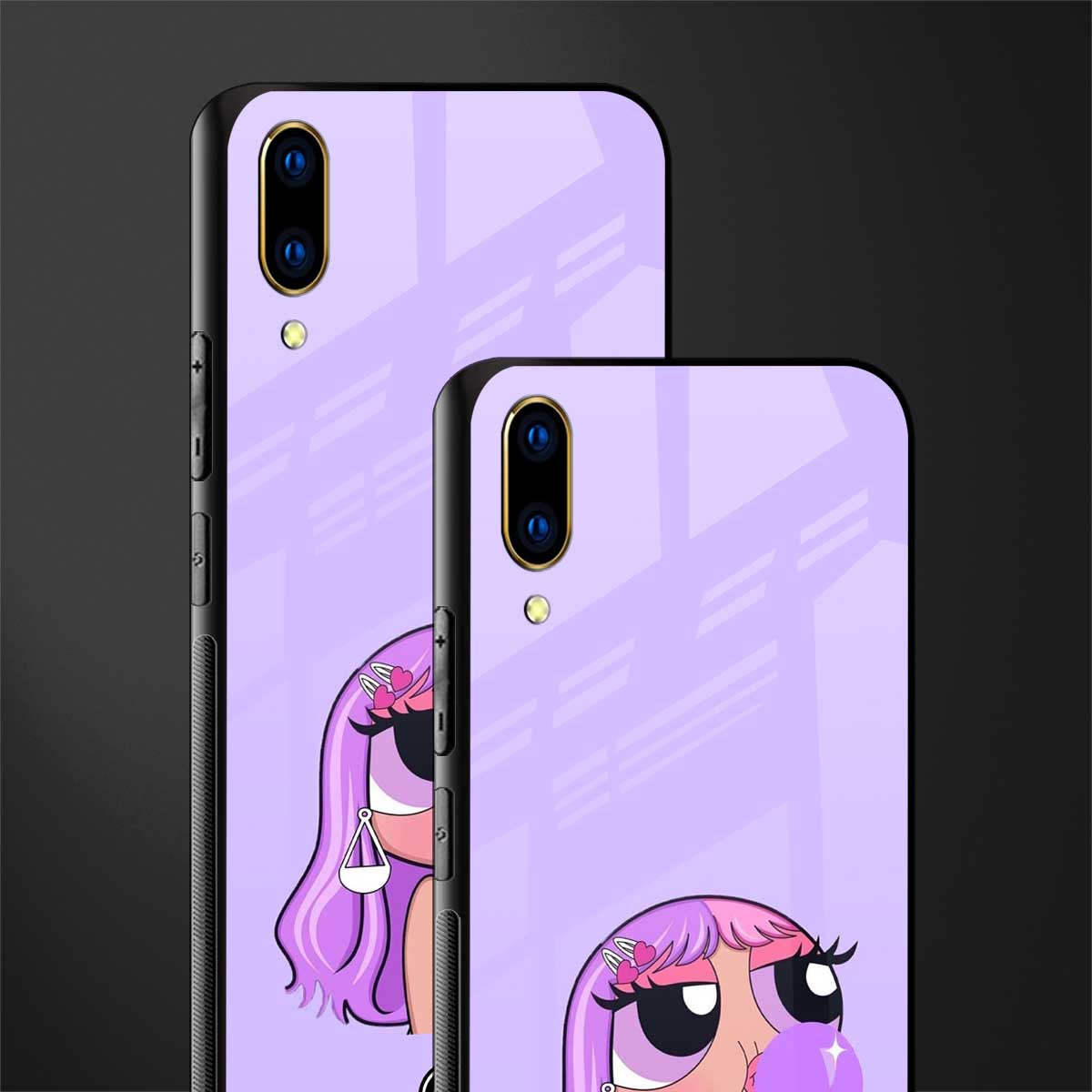 purple chic powerpuff girls glass case for vivo v11 pro image-2