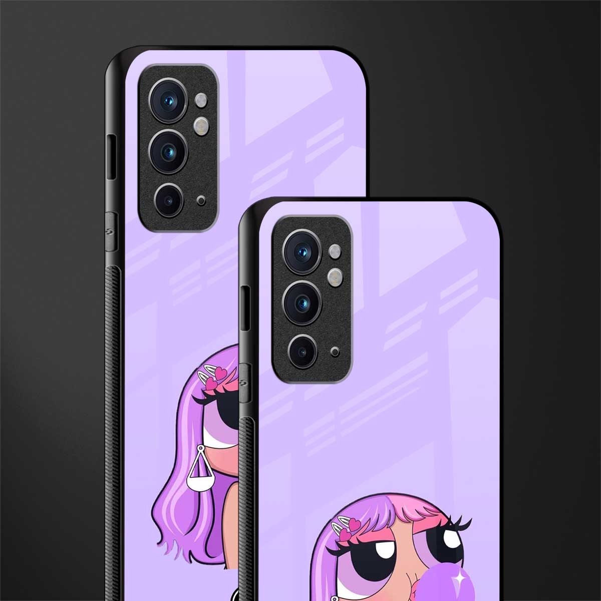 purple chic powerpuff girls glass case for oneplus 9rt image-2