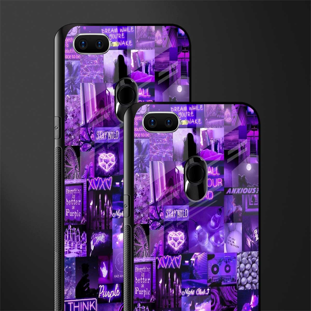 purple collage aesthetic glass case for oppo a7 image-2