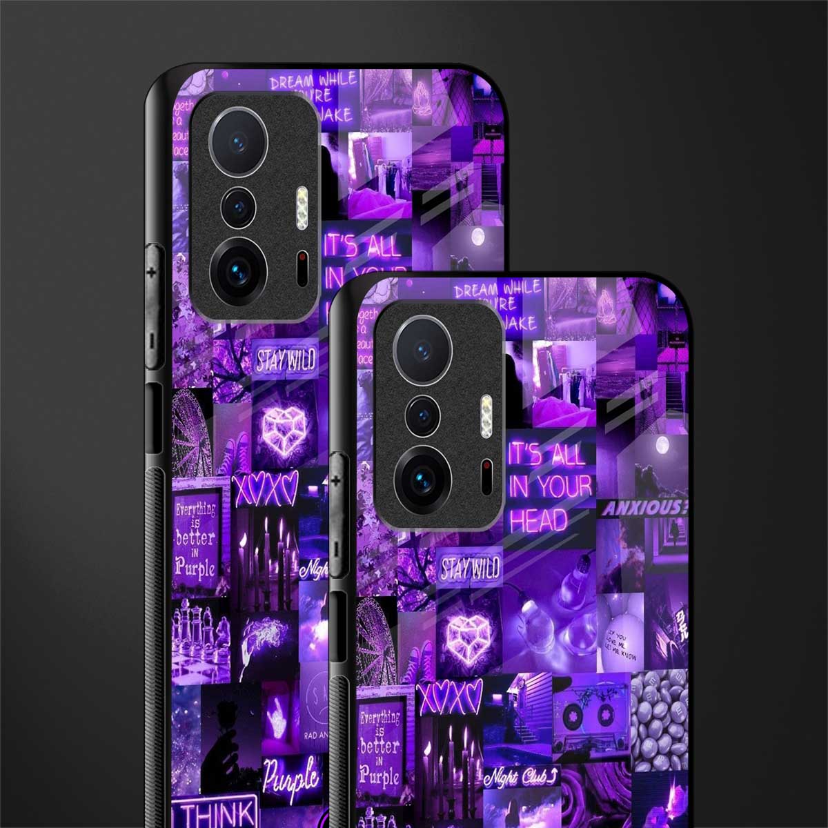 purple collage aesthetic glass case for mi 11t pro 5g image-2
