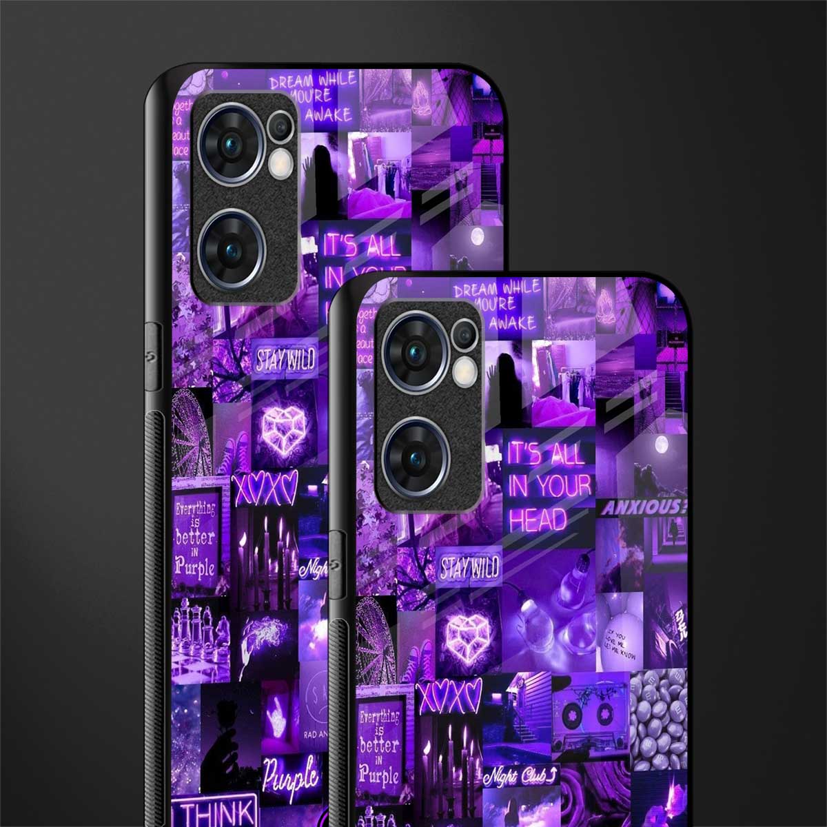 purple collage aesthetic glass case for oppo reno7 5g image-2