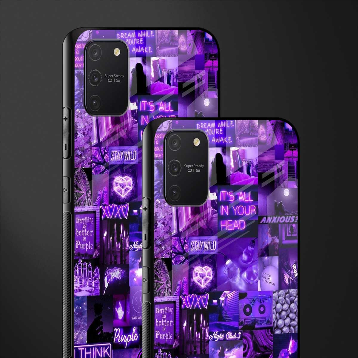 purple collage aesthetic glass case for samsung galaxy a91 image-2