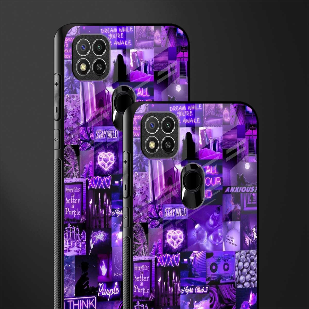 purple collage aesthetic glass case for redmi 9 image-2