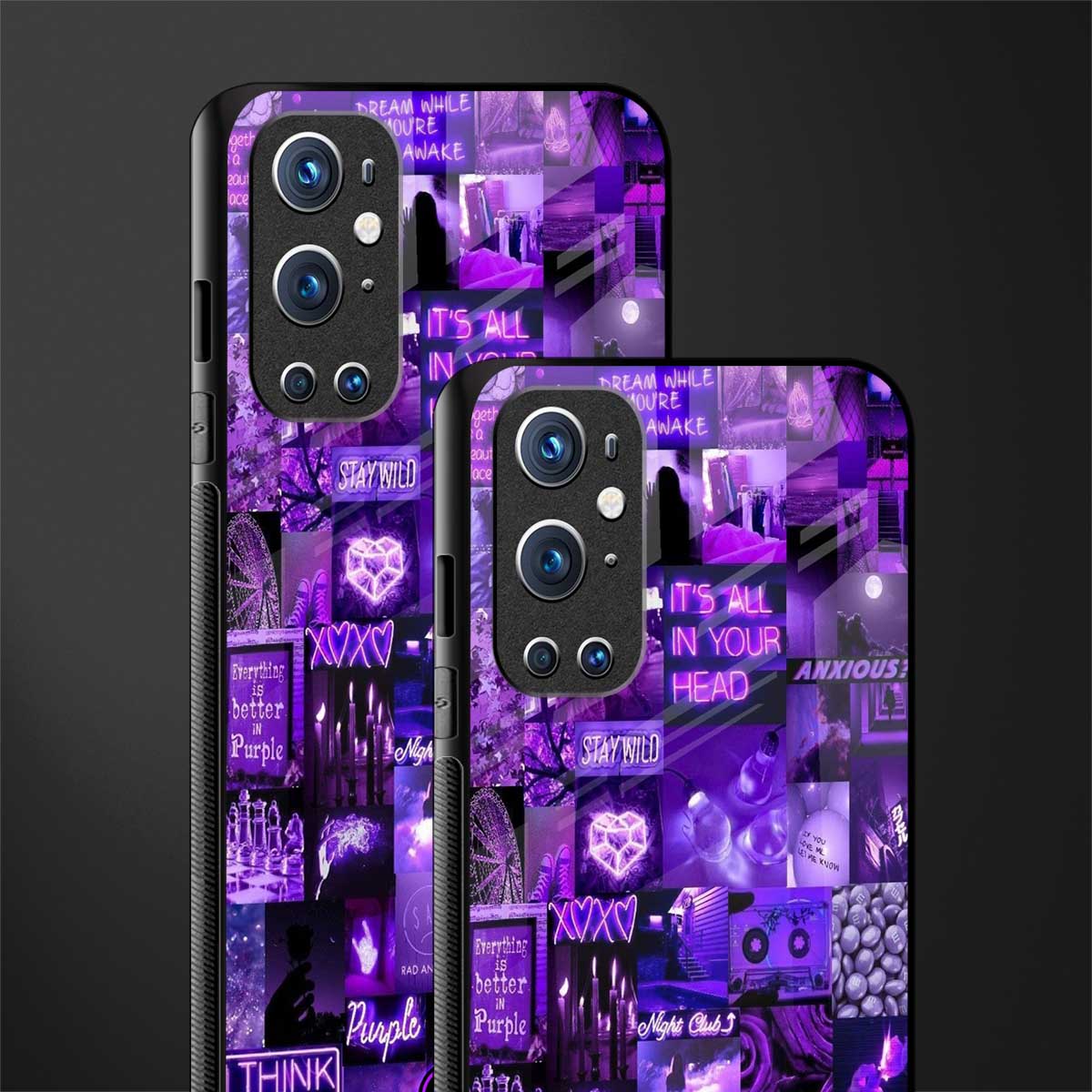 purple collage aesthetic glass case for oneplus 9 pro image-2