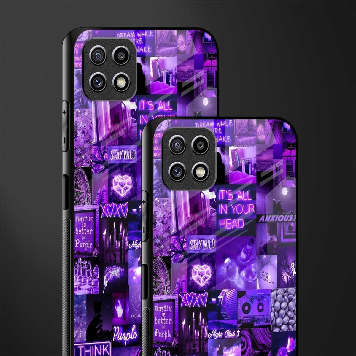 purple collage aesthetic glass case for samsung galaxy a22 5g image-2