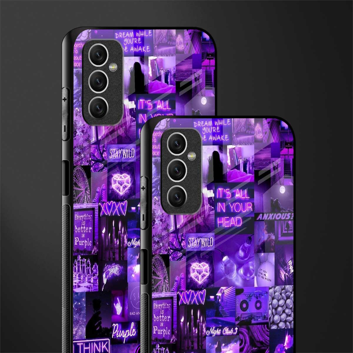 purple collage aesthetic glass case for samsung galaxy m52 5g image-2