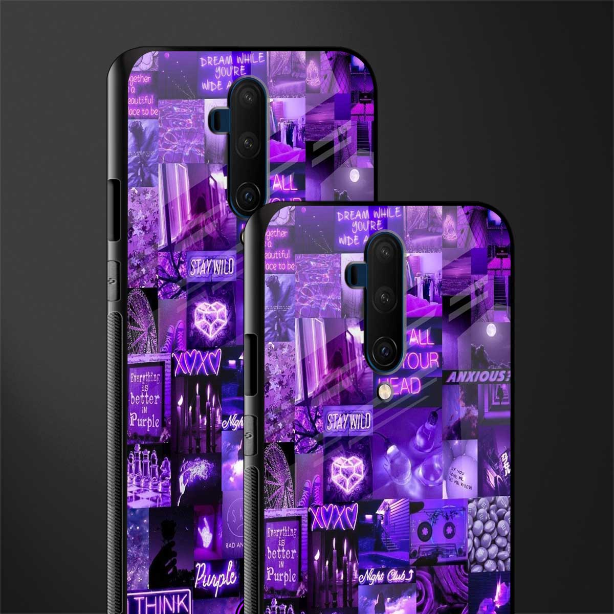 purple collage aesthetic glass case for oneplus 7t pro image-2