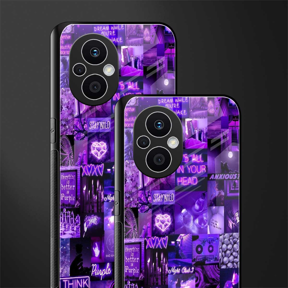 purple collage aesthetic back phone cover | glass case for oppo f21 pro 5g