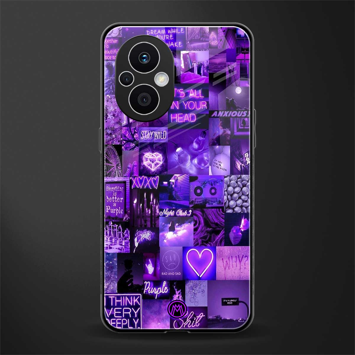 purple collage aesthetic back phone cover | glass case for oppo f21 pro 5g