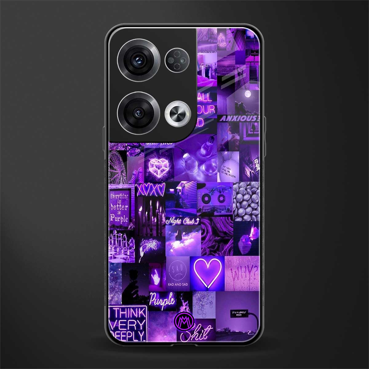purple collage aesthetic back phone cover | glass case for oppo reno 8