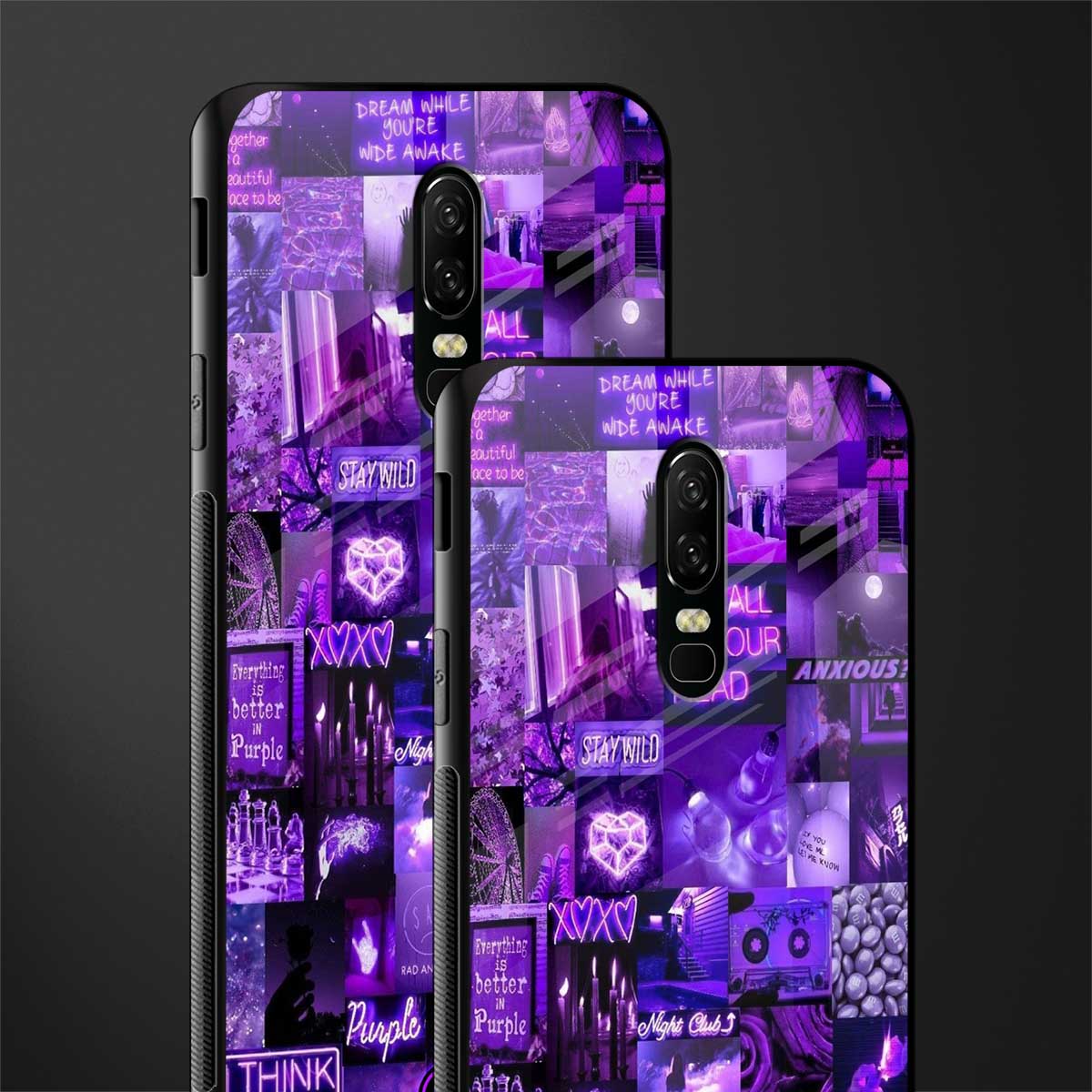 purple collage aesthetic glass case for oneplus 6 image-2