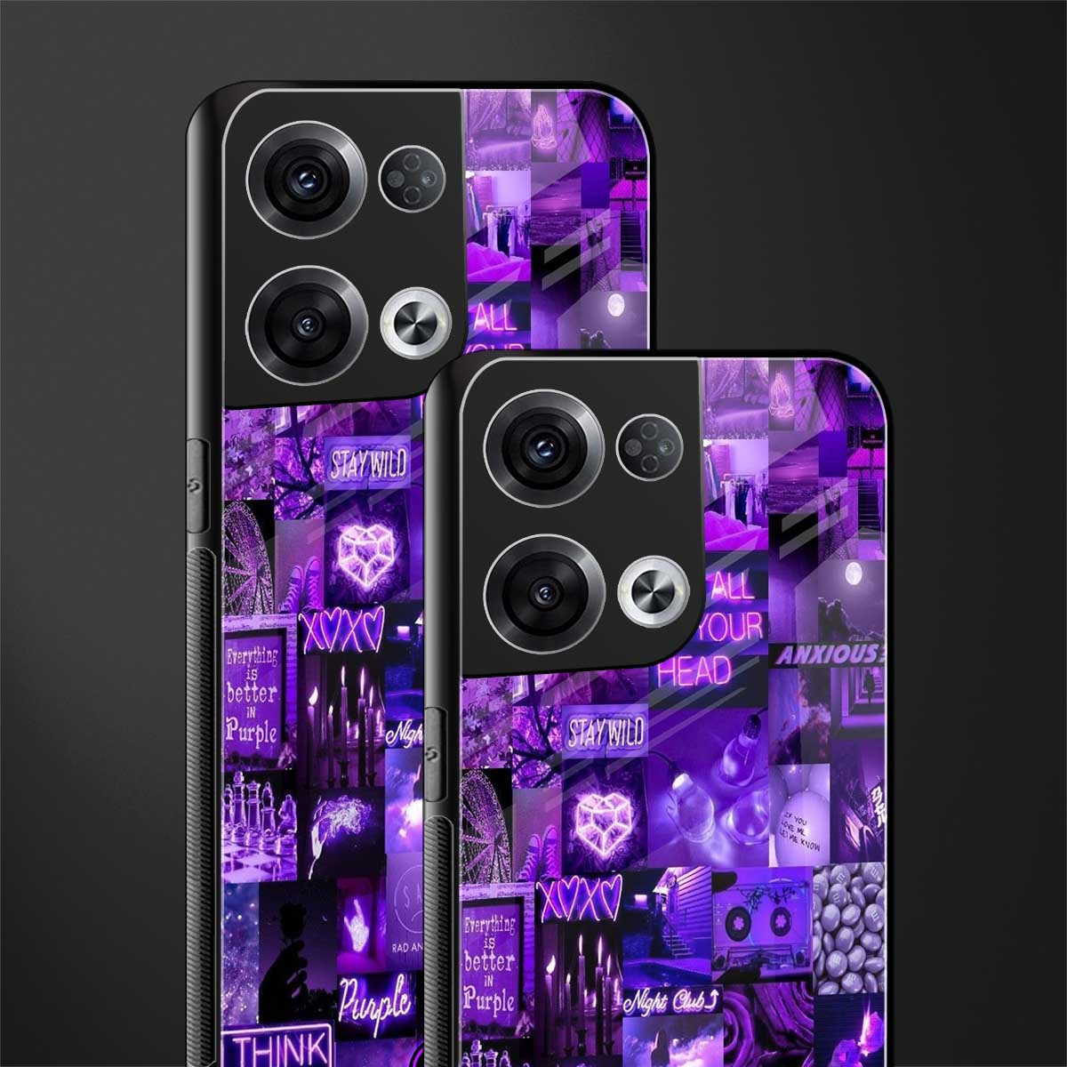 purple collage aesthetic back phone cover | glass case for oppo reno 8 pro