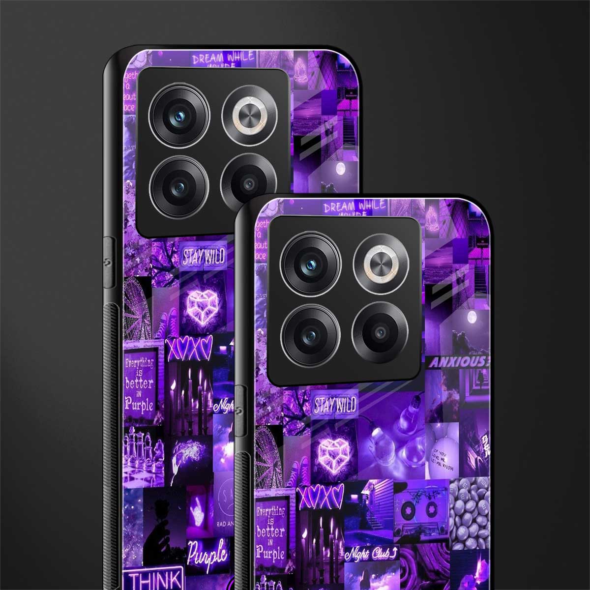 purple collage aesthetic back phone cover | glass case for oneplus 10t