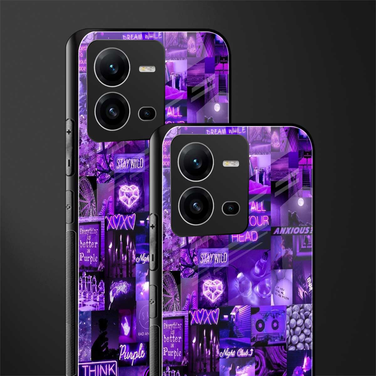 purple collage aesthetic back phone cover | glass case for vivo v25-5g