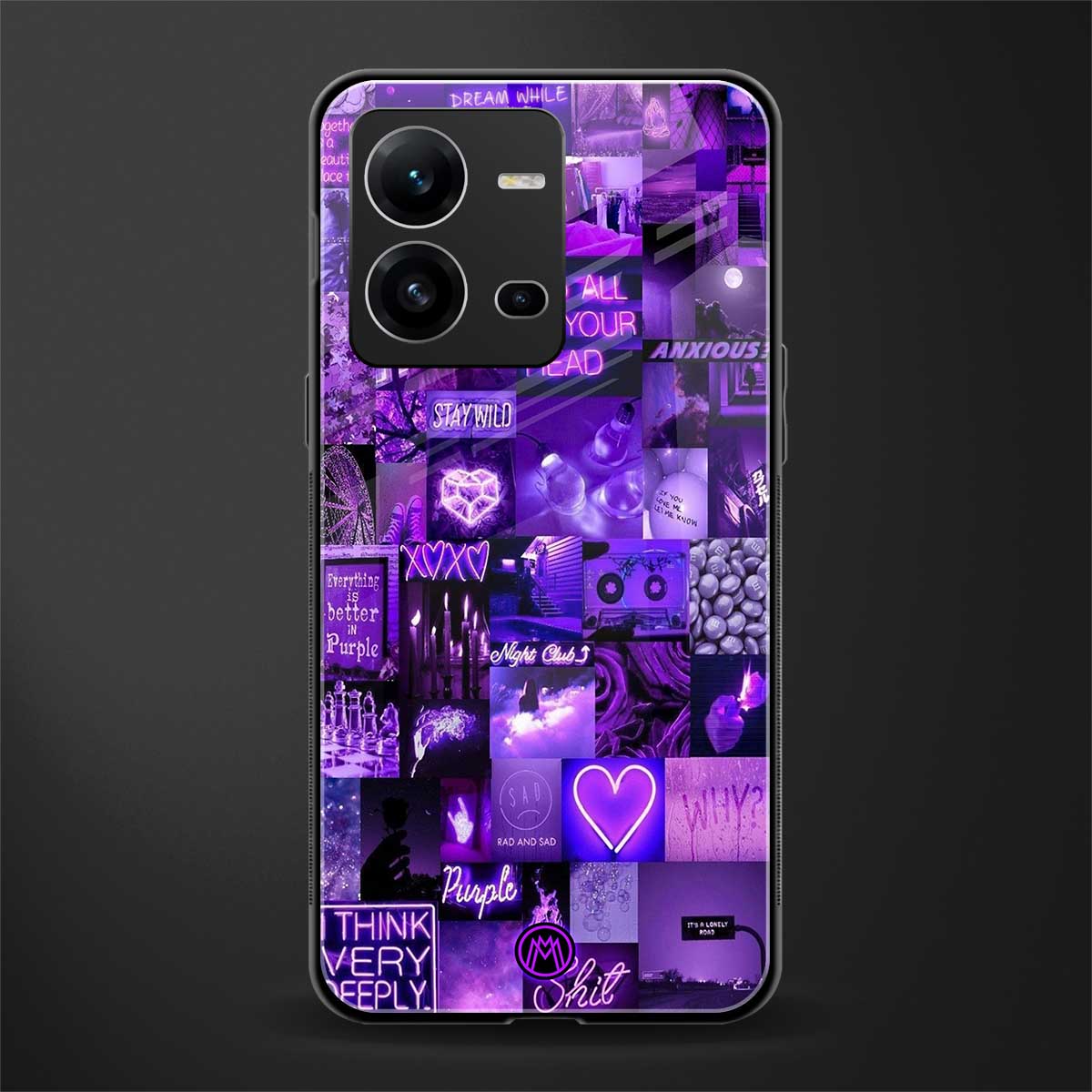 purple collage aesthetic back phone cover | glass case for vivo v25-5g