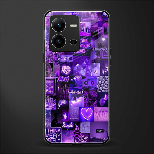 purple collage aesthetic back phone cover | glass case for vivo v25-5g