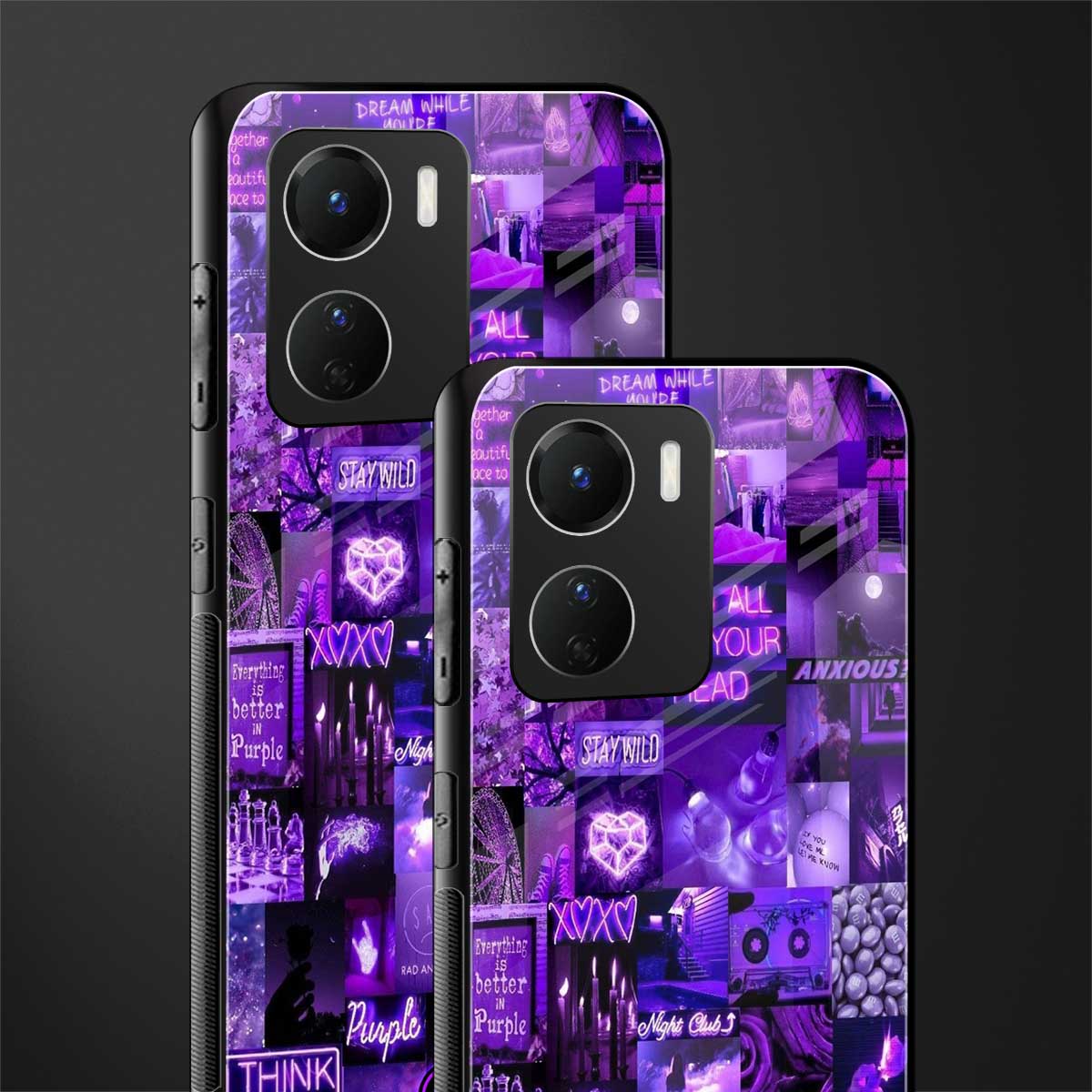 purple collage aesthetic back phone cover | glass case for vivo y16