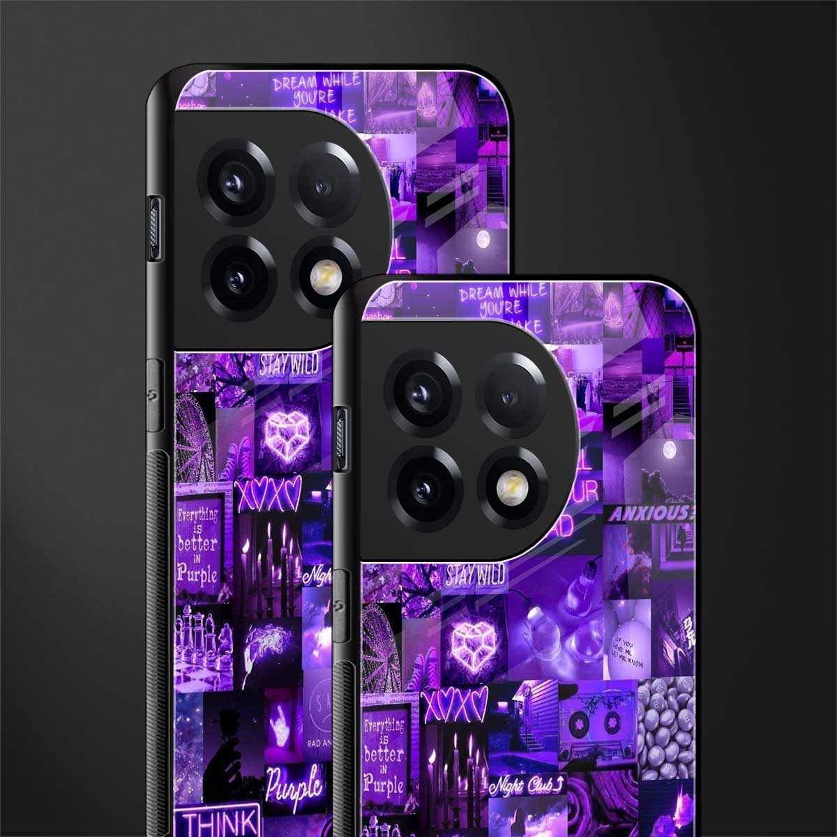 purple collage aesthetic back phone cover | glass case for oneplus 11r