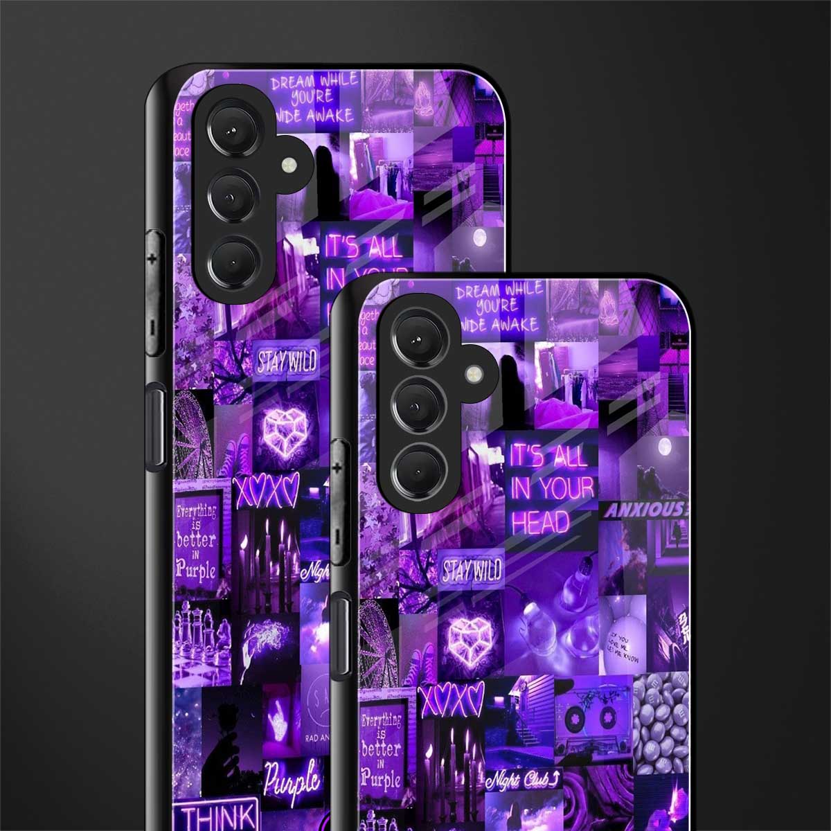 purple collage aesthetic back phone cover | glass case for samsun galaxy a24 4g