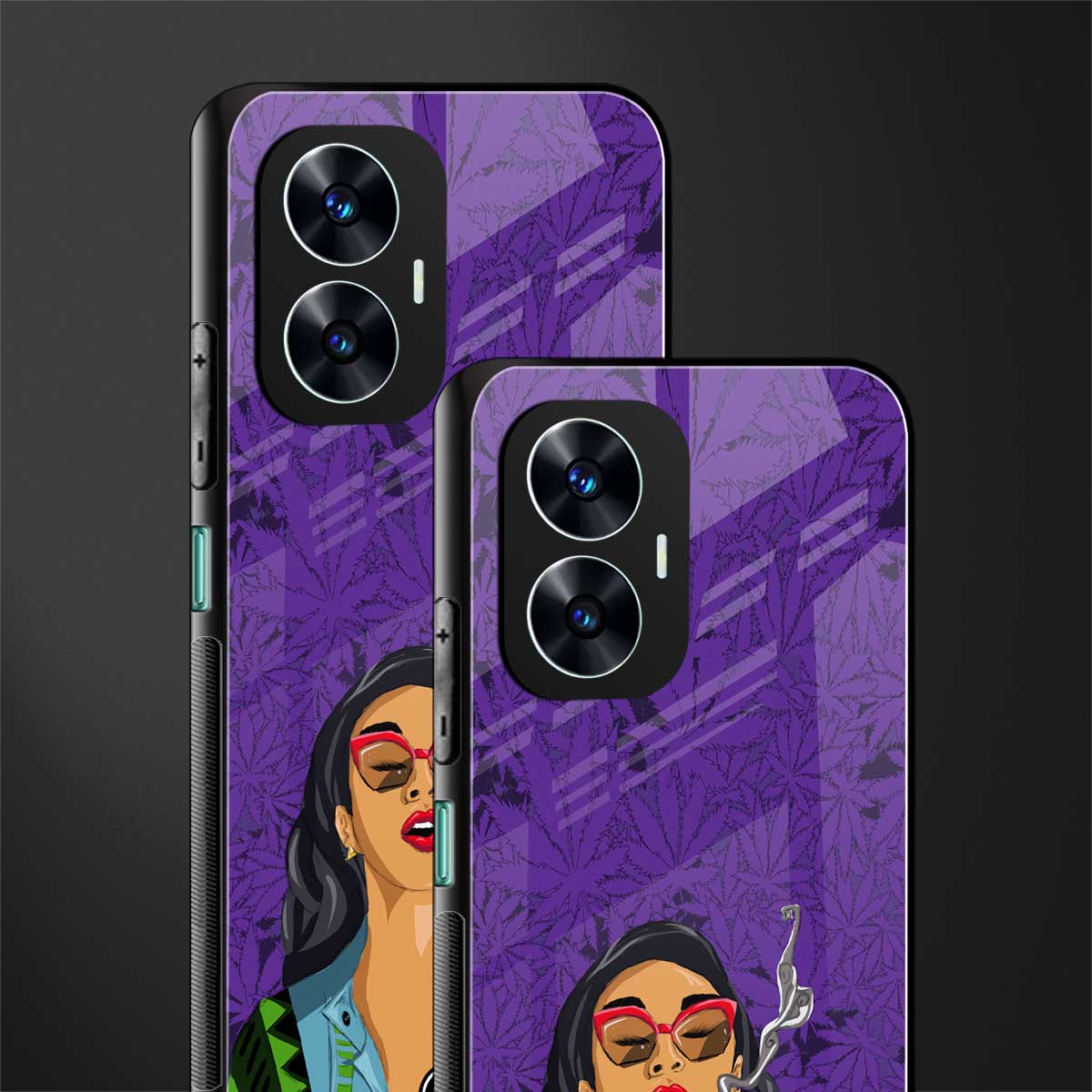 purple smoke back phone cover | glass case for realme c55