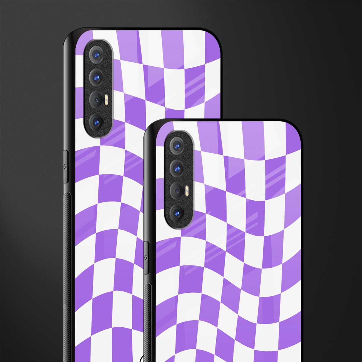 purple white trippy check pattern glass case for oppo reno 3 pro image-2