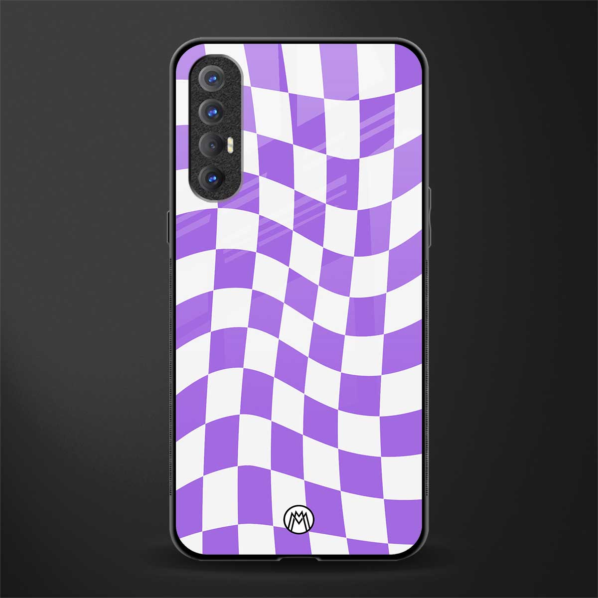 purple white trippy check pattern glass case for oppo reno 3 pro image