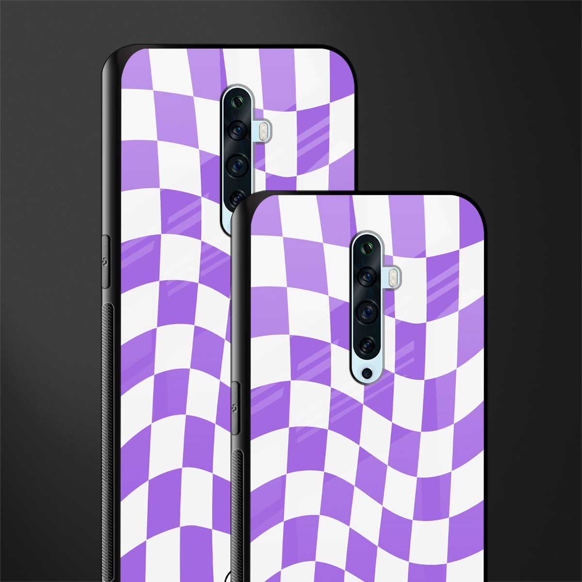 purple white trippy check pattern glass case for oppo reno 2f image-2