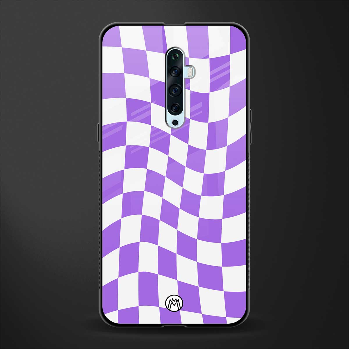 purple white trippy check pattern glass case for oppo reno 2f image