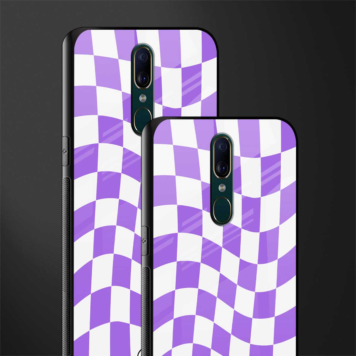 purple white trippy check pattern glass case for oppo f11 image-2