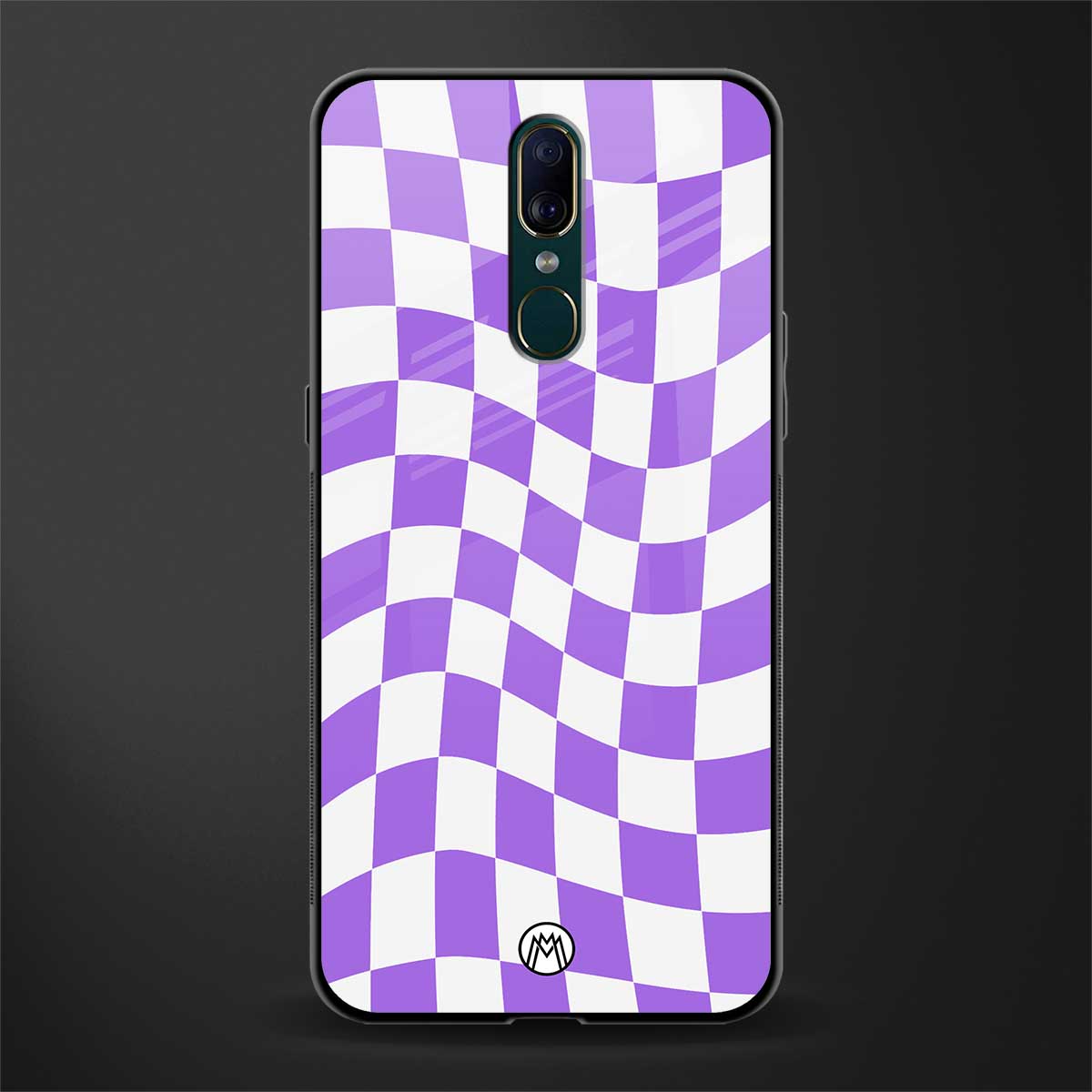 purple white trippy check pattern glass case for oppo a9 image
