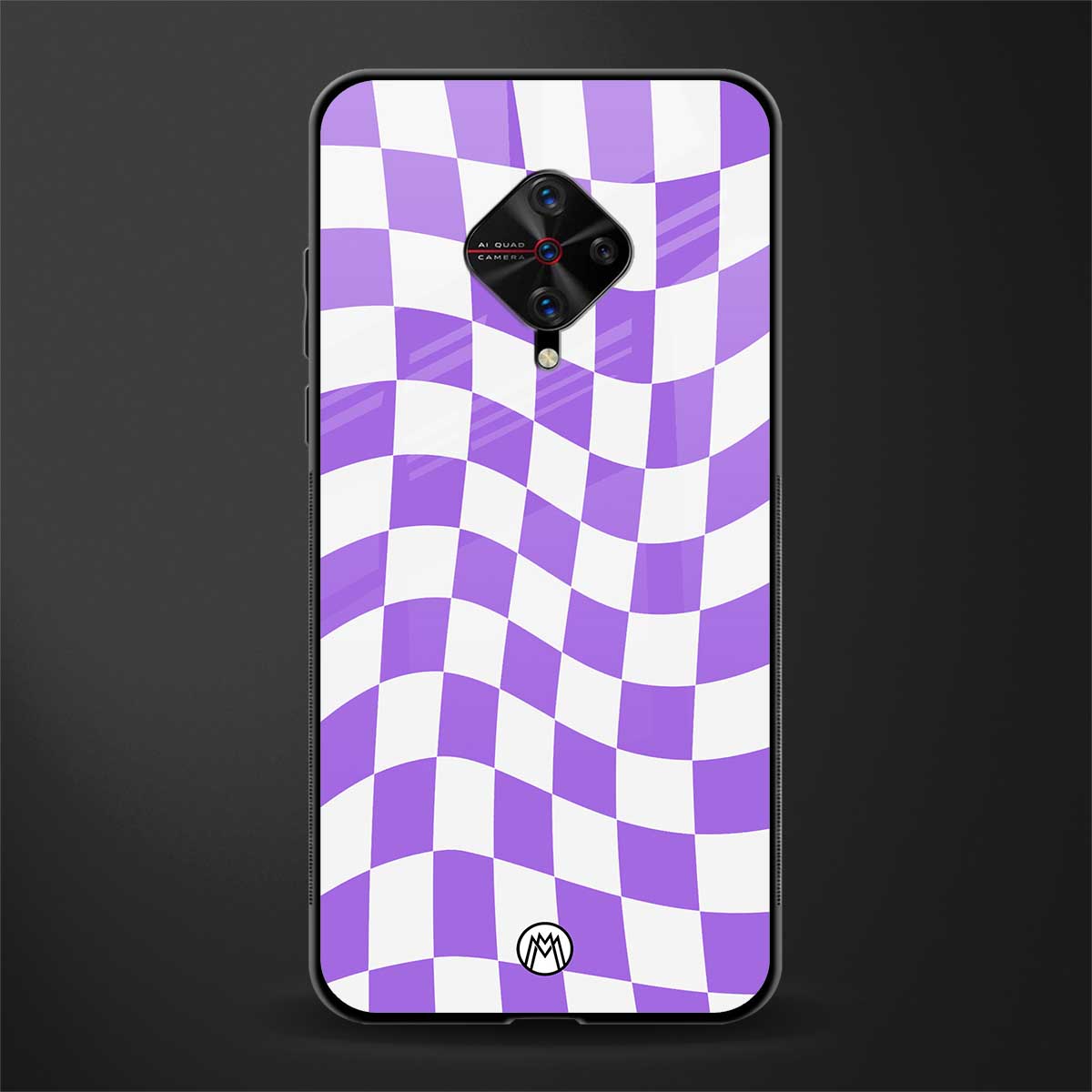 purple white trippy check pattern glass case for vivo s1 pro image