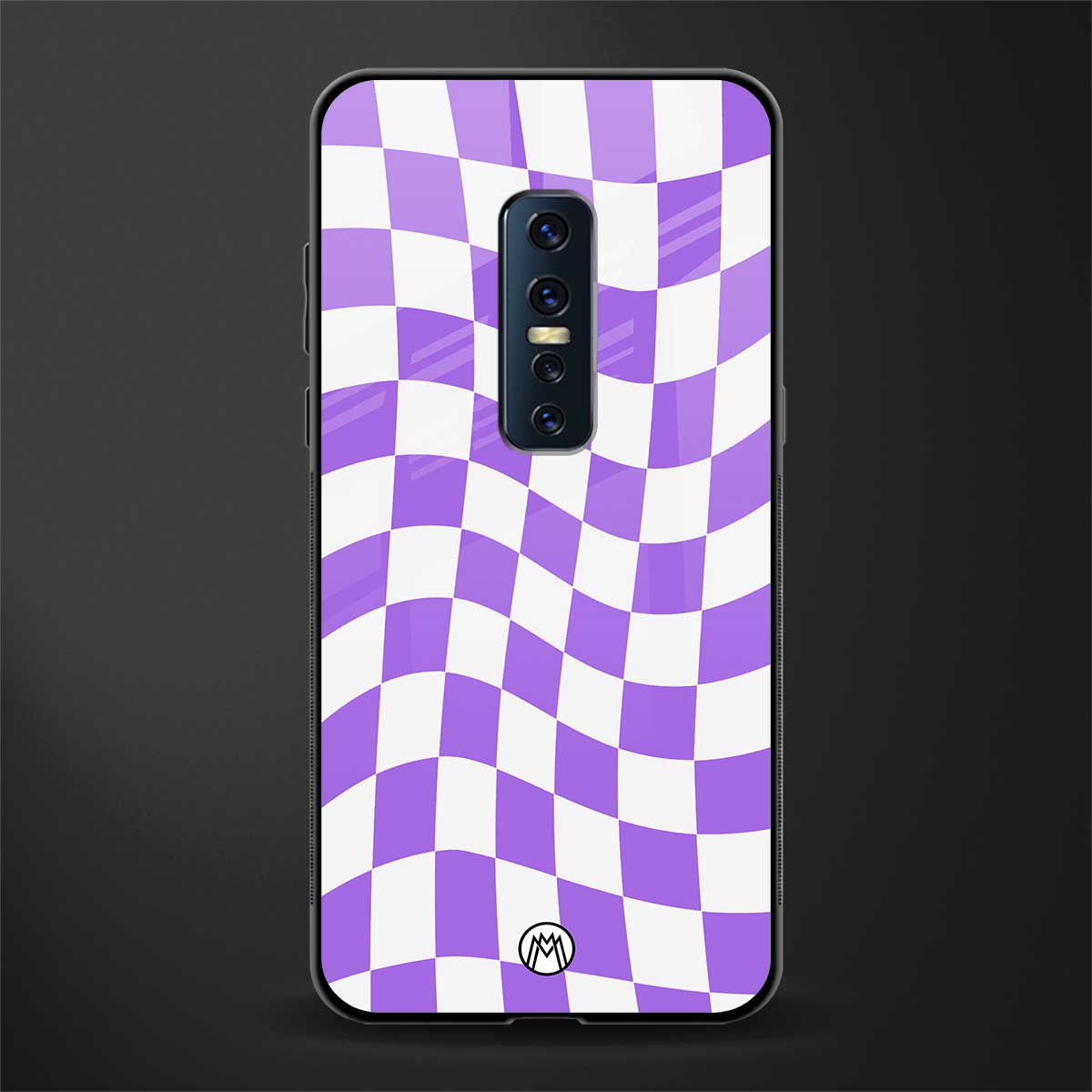 purple white trippy check pattern glass case for vivo v17 pro image