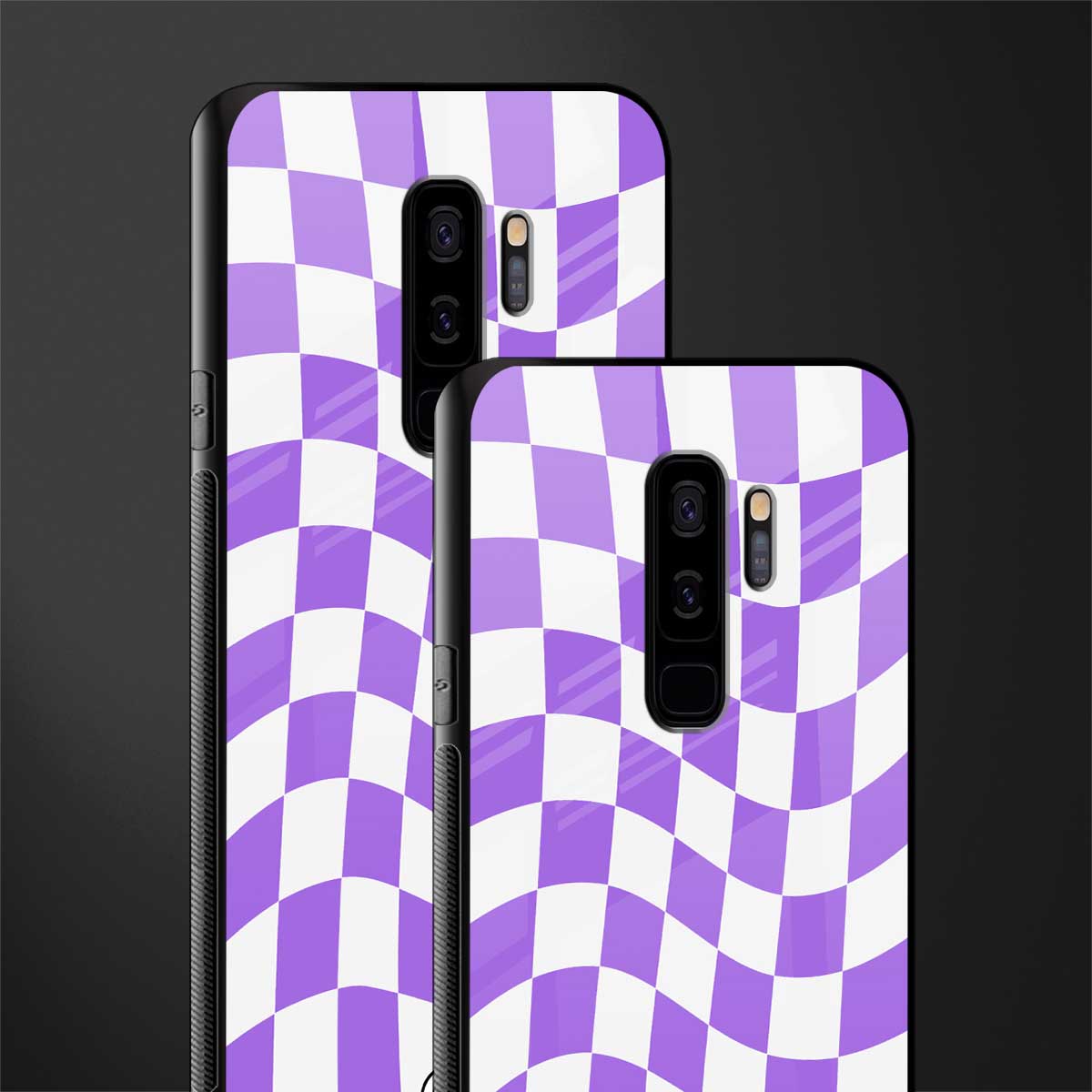 purple white trippy check pattern glass case for samsung galaxy s9 plus image-2