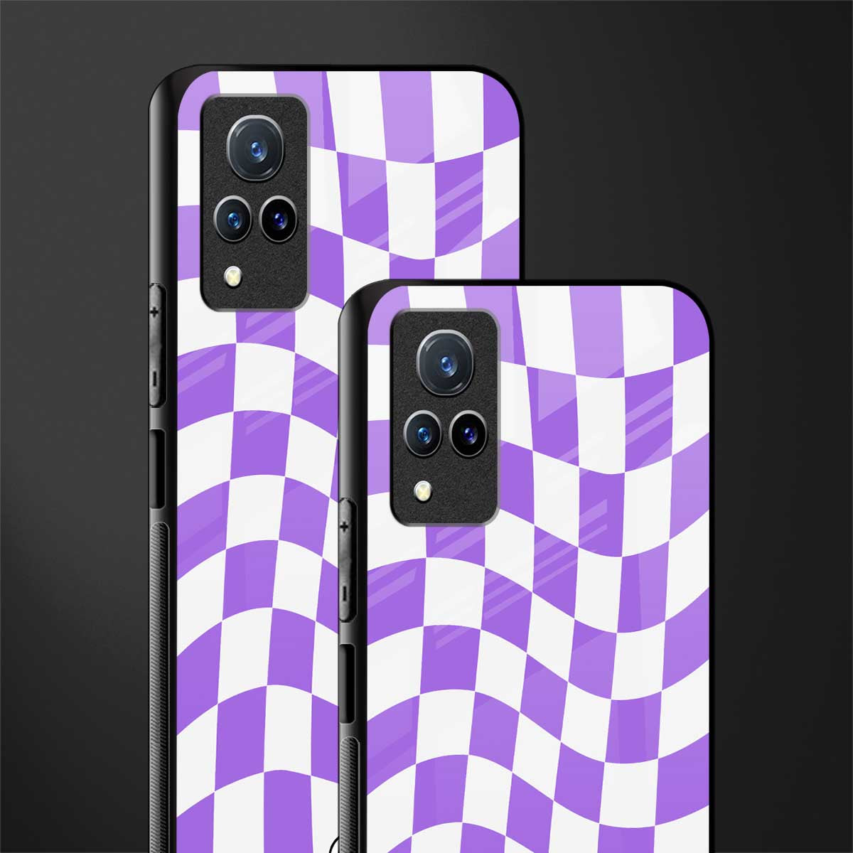 purple white trippy check pattern glass case for vivo v21 5g image-2