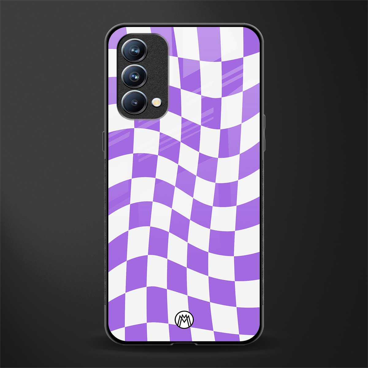 purple white trippy check pattern glass case for oppo f19s image