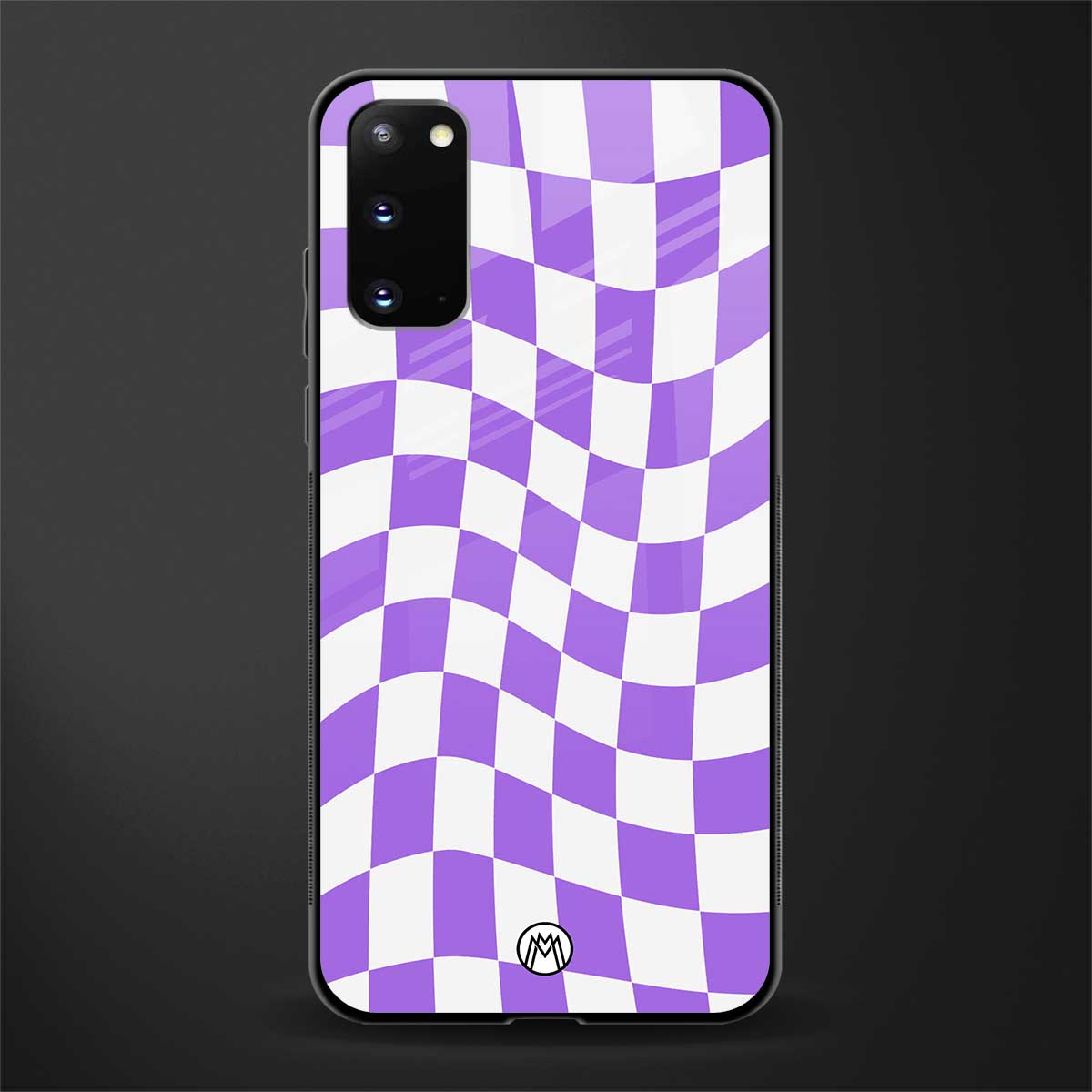 purple white trippy check pattern glass case for samsung galaxy s20 image