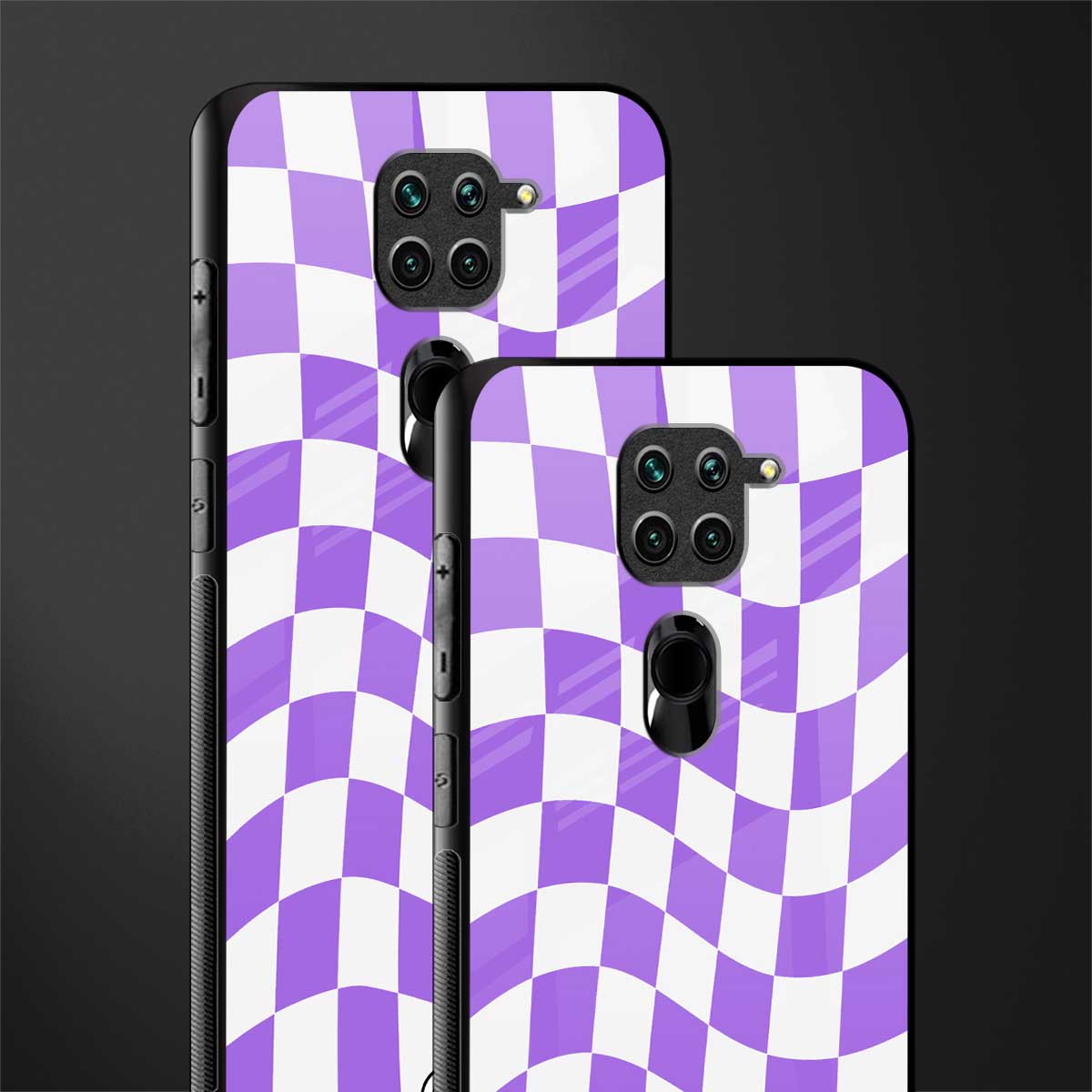 purple white trippy check pattern glass case for redmi note 9 image-2