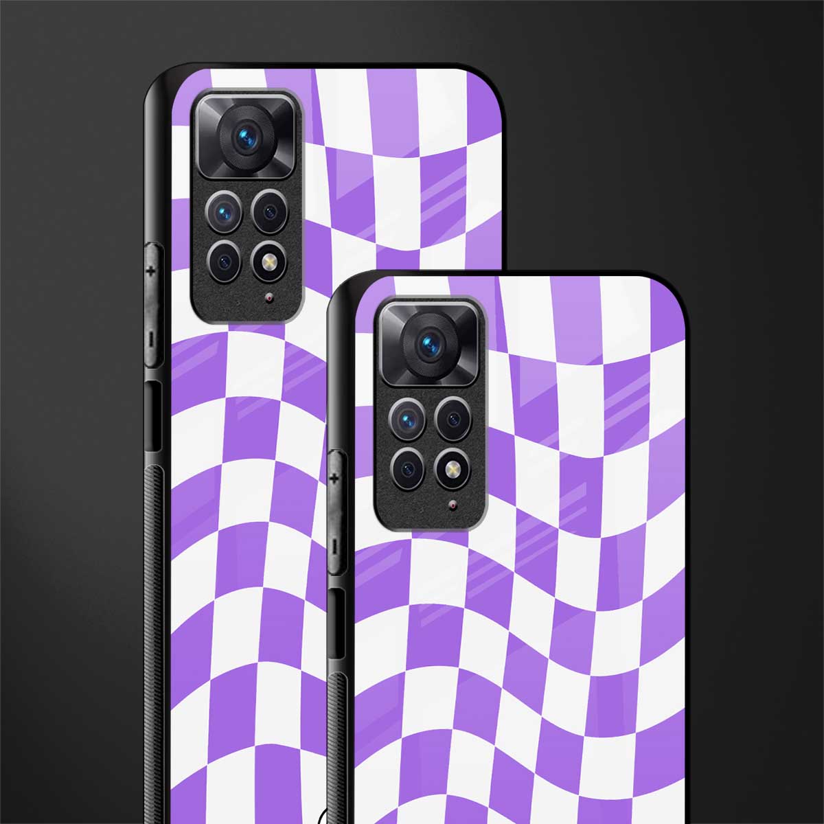purple white trippy check pattern glass case for redmi note 11s image-2