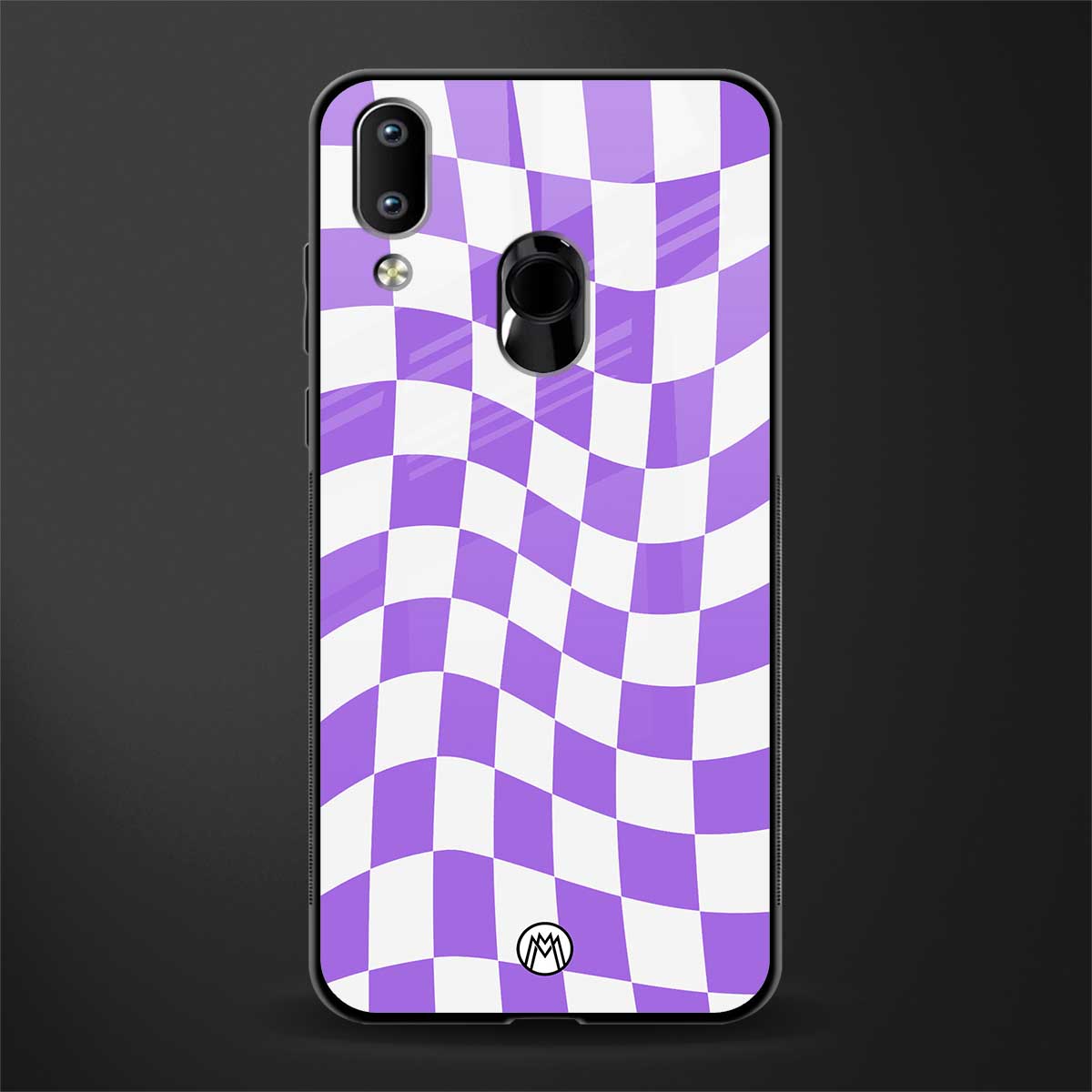 purple white trippy check pattern glass case for vivo y91 image